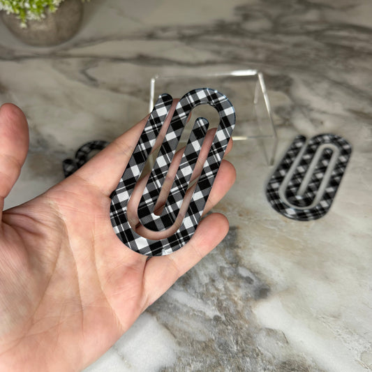 Jumbo Paperclip - Black & White Plaid