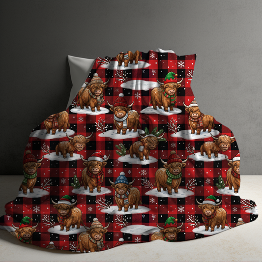 Blanket Christmas - Plaid Highland Cow - PREORDER