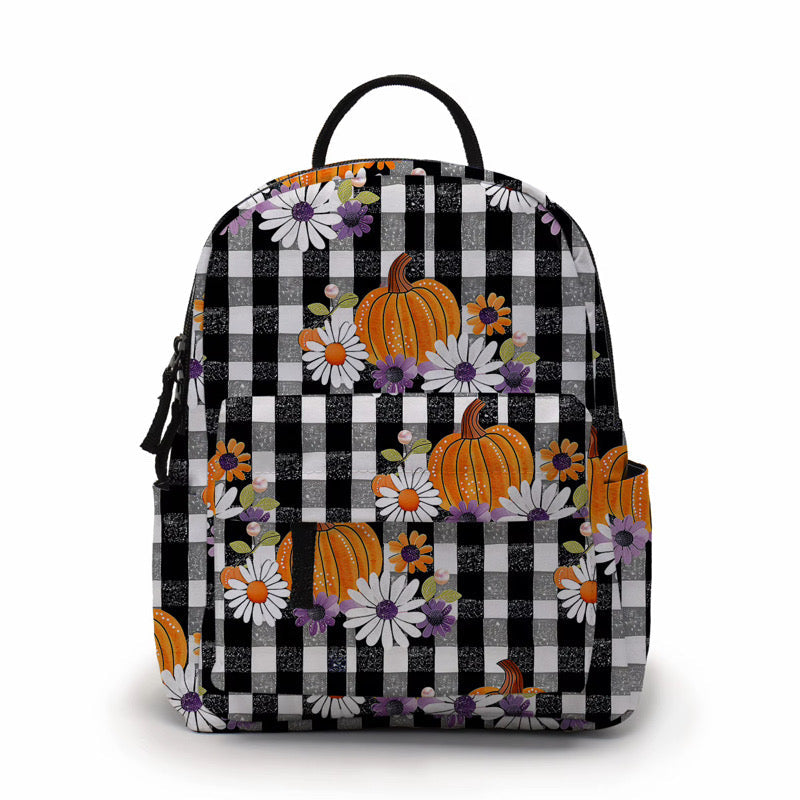 Mini Backpack - Halloween - Plaid Pumpkin Floral - PREORDER