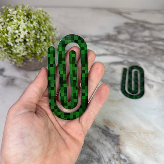 Jumbo Paperclip - Green Squares