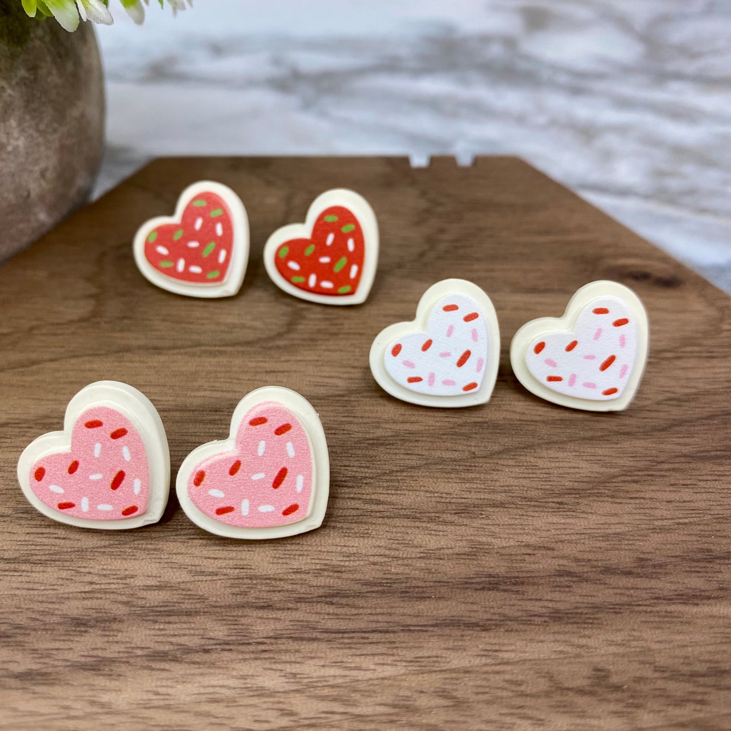Acrylic Stud Earrings - Heart Cookies