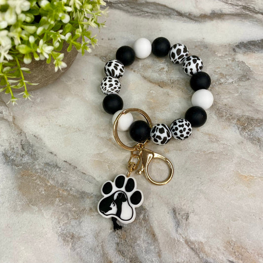 Silicone Bracelet Keychain - Black & White Dog Paw