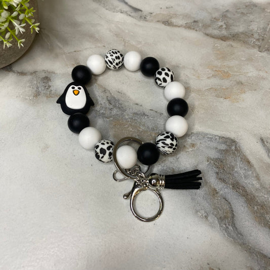Silicone Bracelet Keychain - Penguin Black & White
