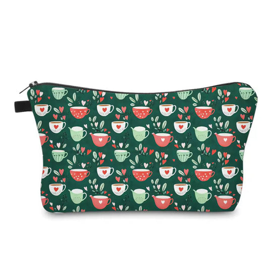 Pouch - Tea Cups on Green