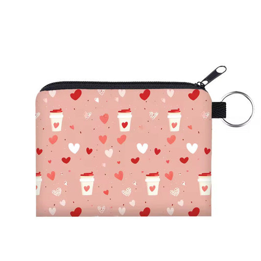 Mini Pouch - Coffee Pink Hearts