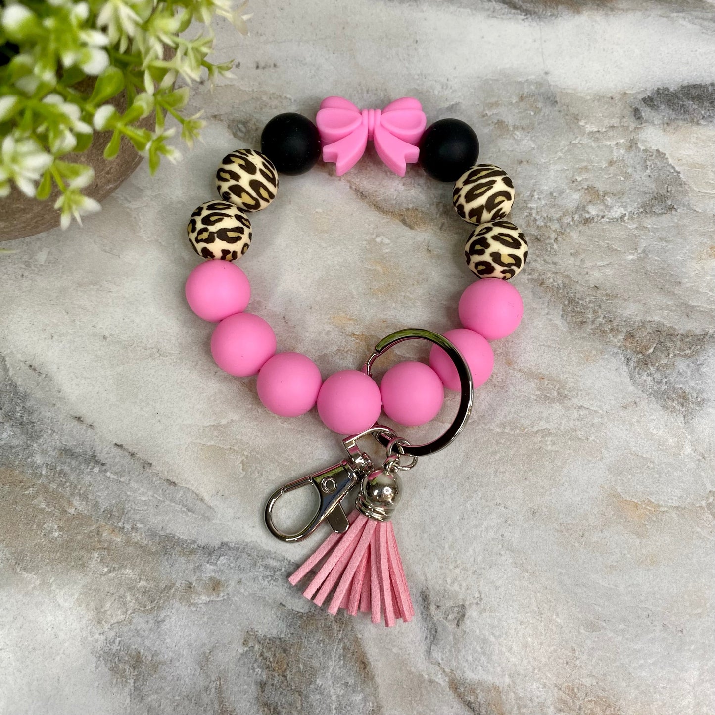 Silicone Bracelet Keychain - Pink Bow