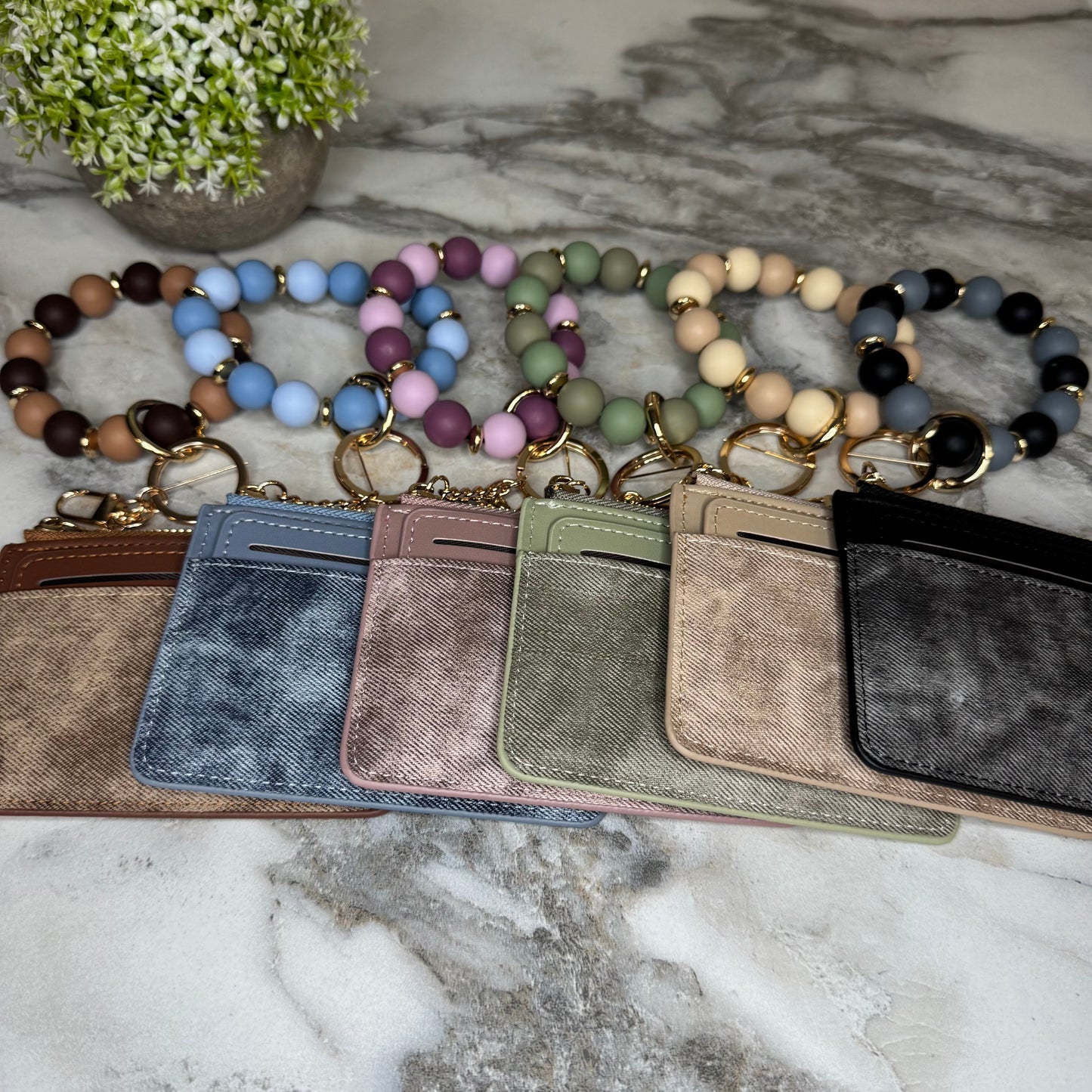 Denim Suede Bracelet Keychain & Card Holder Wallet