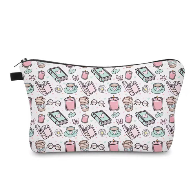 Pouch - Books Coffee Tea Daisy