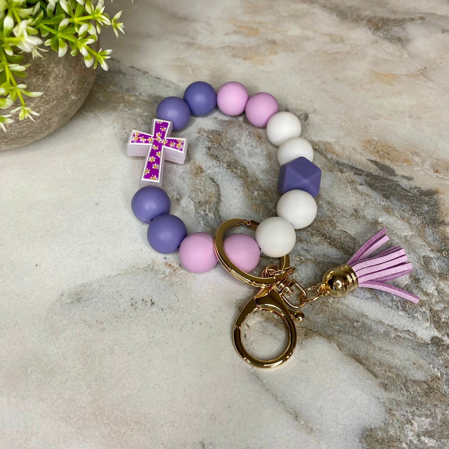 Silicone Bracelet Keychain - Cross - Purple