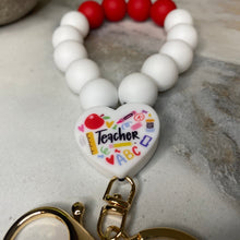 Load image into Gallery viewer, Silicone Bracelet Keychain - Teach - Red
