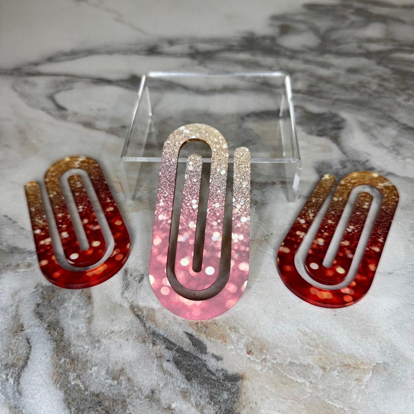 Jumbo Paperclip - Red Gold Ombre Glitter