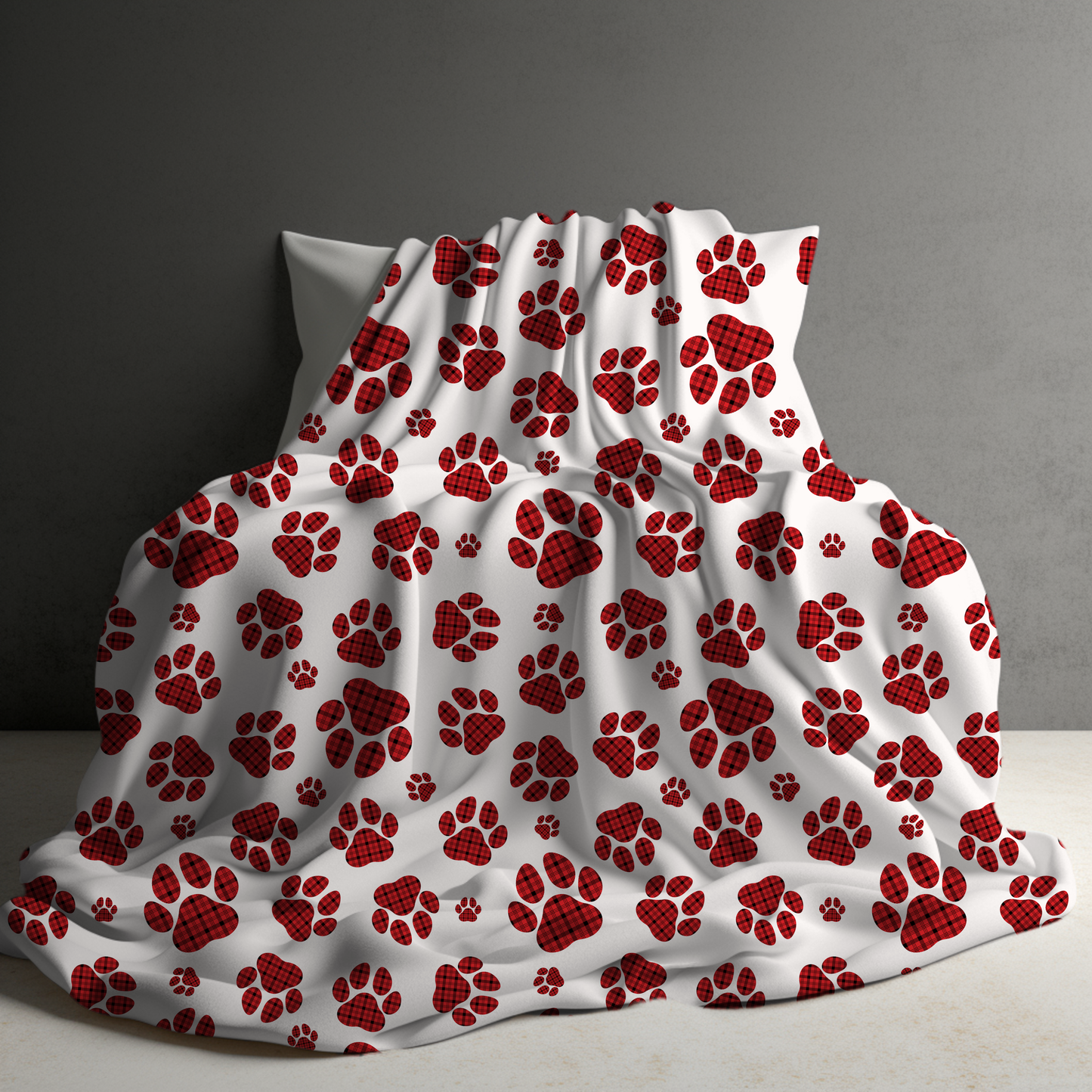 Blanket - Christmas - White Red Plaid Paw