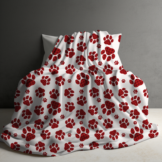 Blanket - Christmas - White Red Plaid Paw