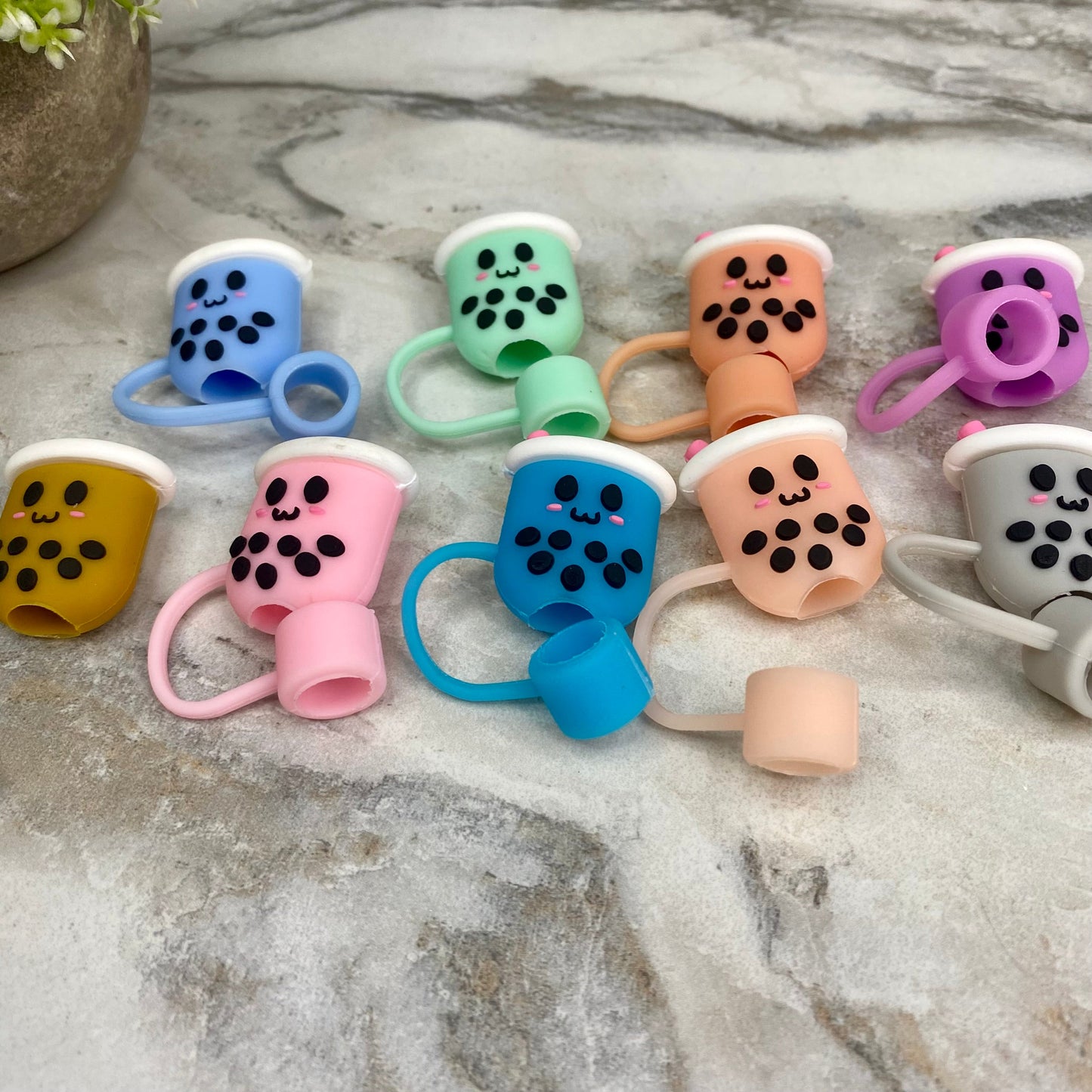 Silicone Straw Toppers Tumbler - Bubble Tea Mix