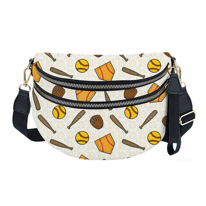 The Roni Nylon Crossbody - Softball on White