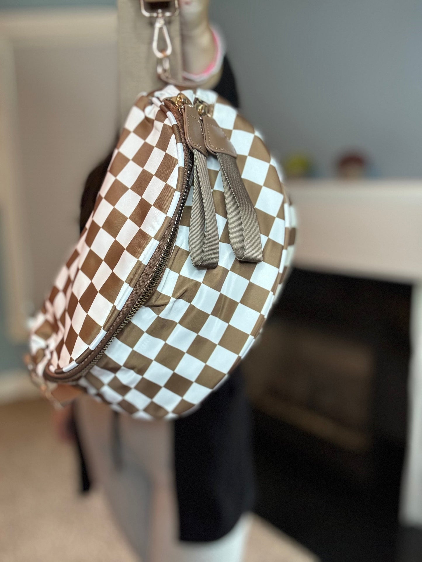 The Roni Nylon Crossbody - Checkered Chocolate - PREORDER