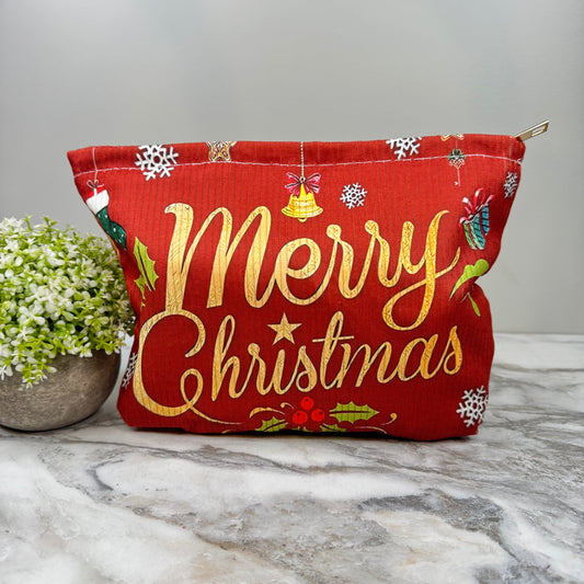 Corduroy Zip Pouch - Christmas Merry Holly