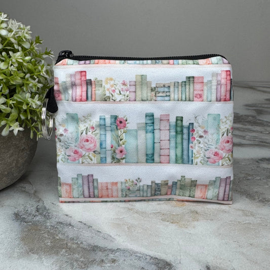 Mini Pouch - Books Mint Pink Floral Shelves