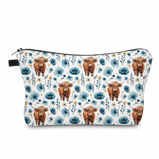 Pouch - Highland Cow Blue Floral