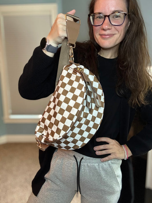 The Roni Nylon Crossbody - Checkered Chocolate - PREORDER