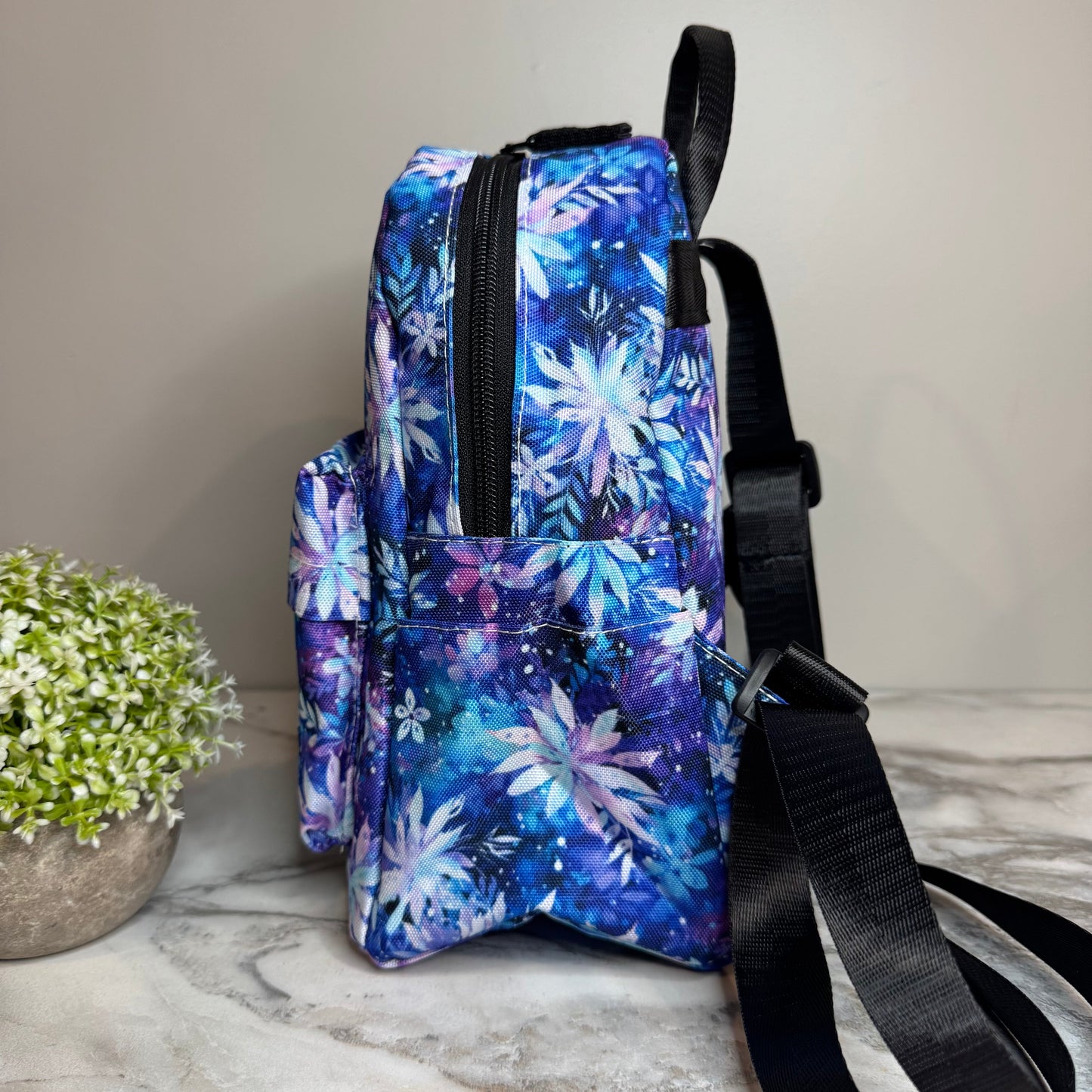 Mini Backpack - Christmas Blue Purple Snowflake