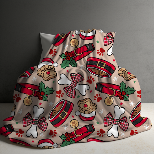 Blanket Christmas - Dog Paw Bone & Bowl - PREORDER