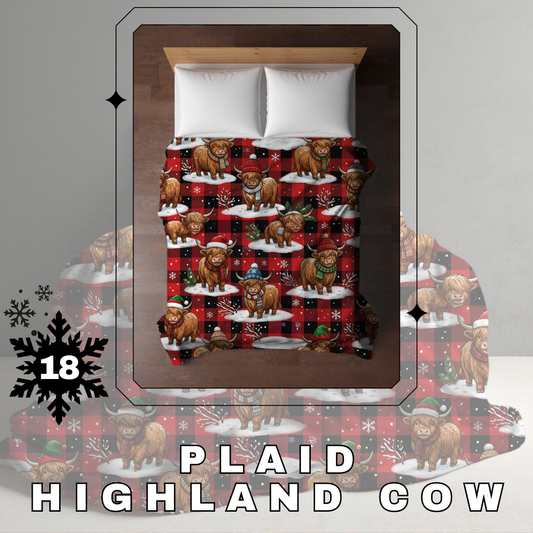 Blanket Christmas - Plaid Highland Cow - PREORDER