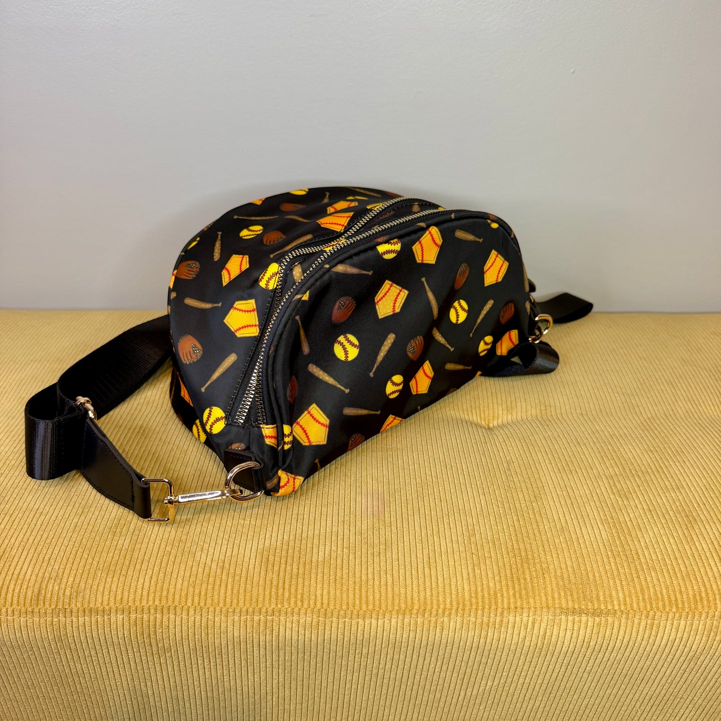 The Roni Nylon Crossbody - Softball on Black