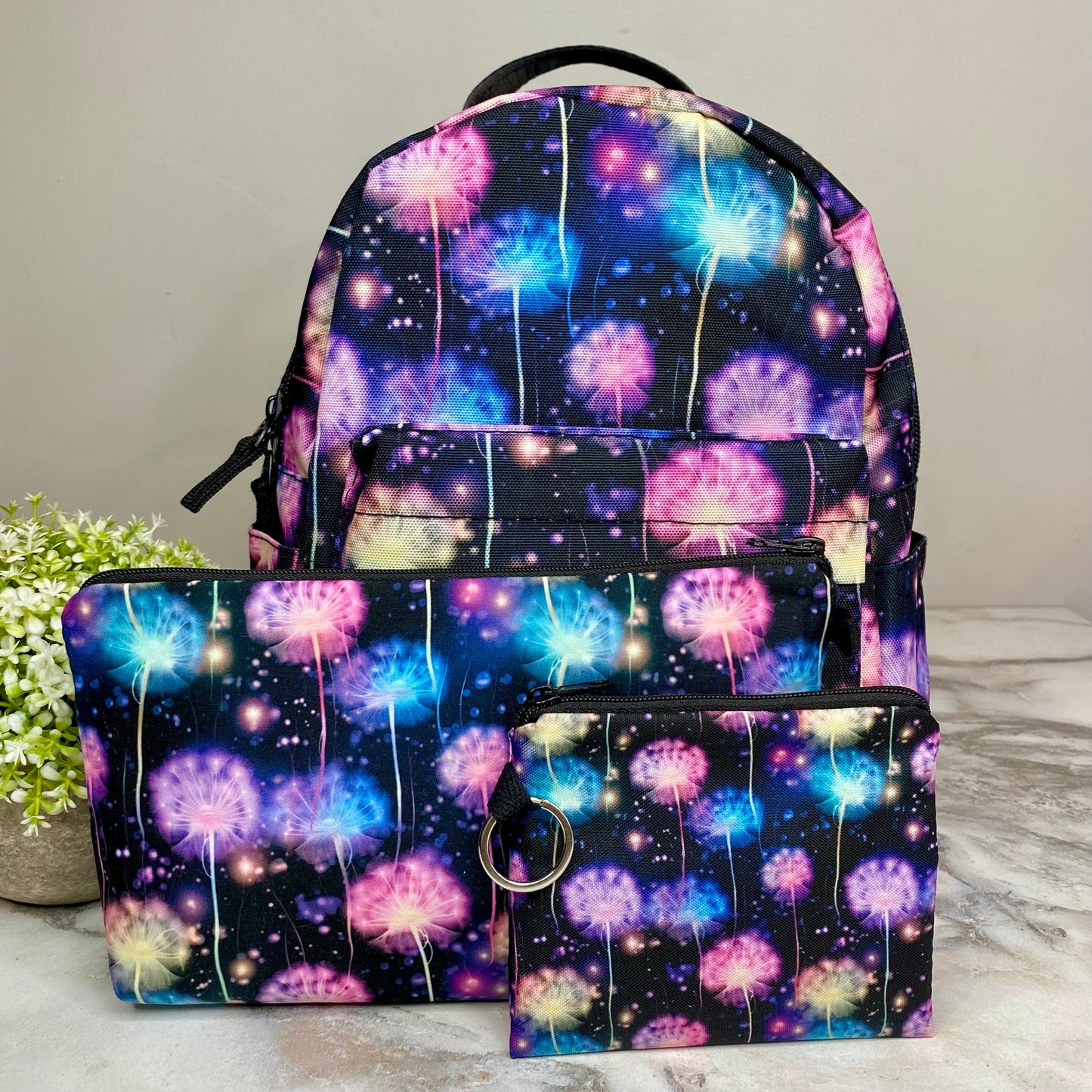 Mini Backpack, Pouch, & Mini Pouch Bundled Set - Rainbow Dandelion
