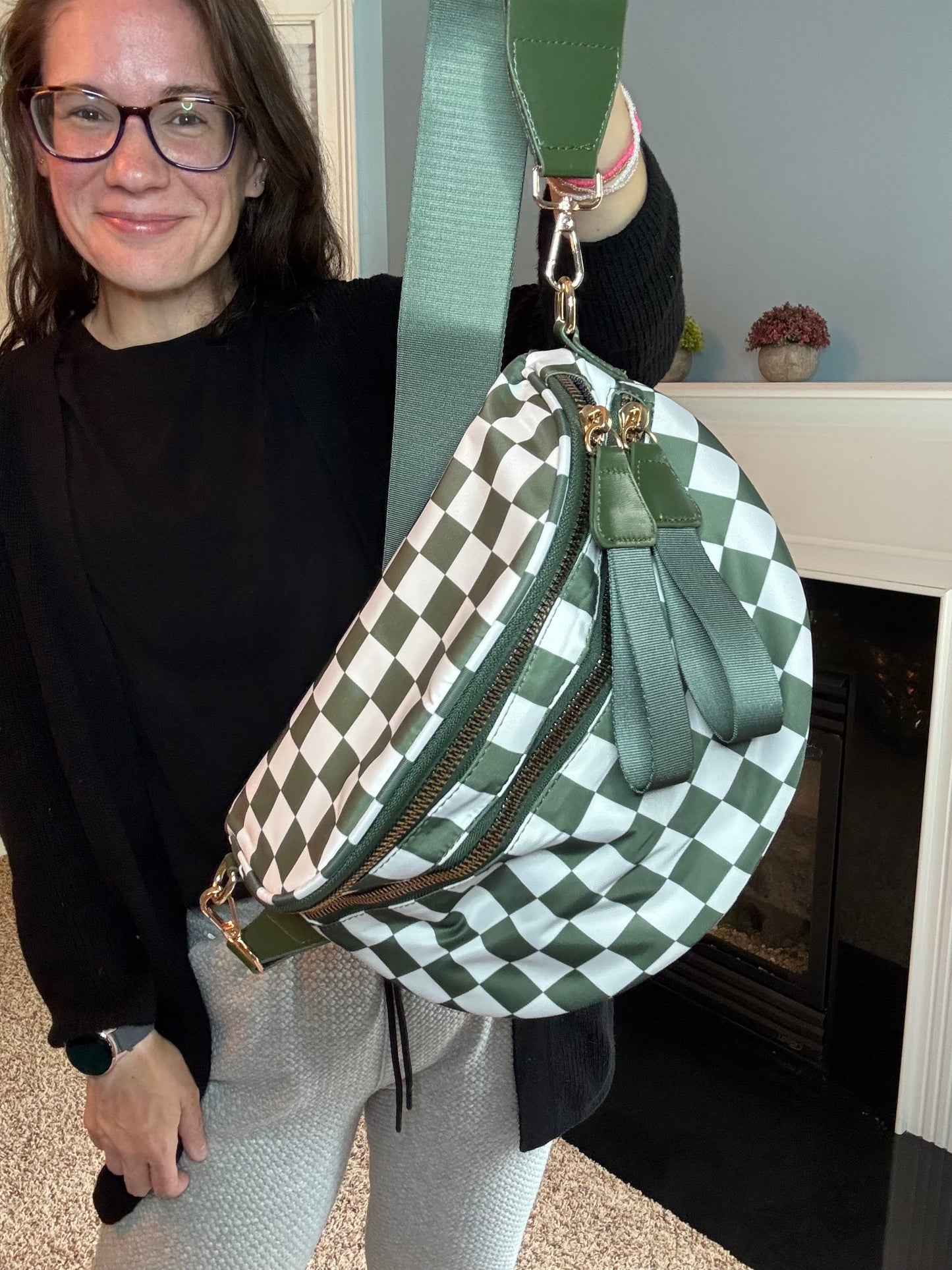 The Roni Nylon Crossbody - Checkered Dark Green - PREORDER