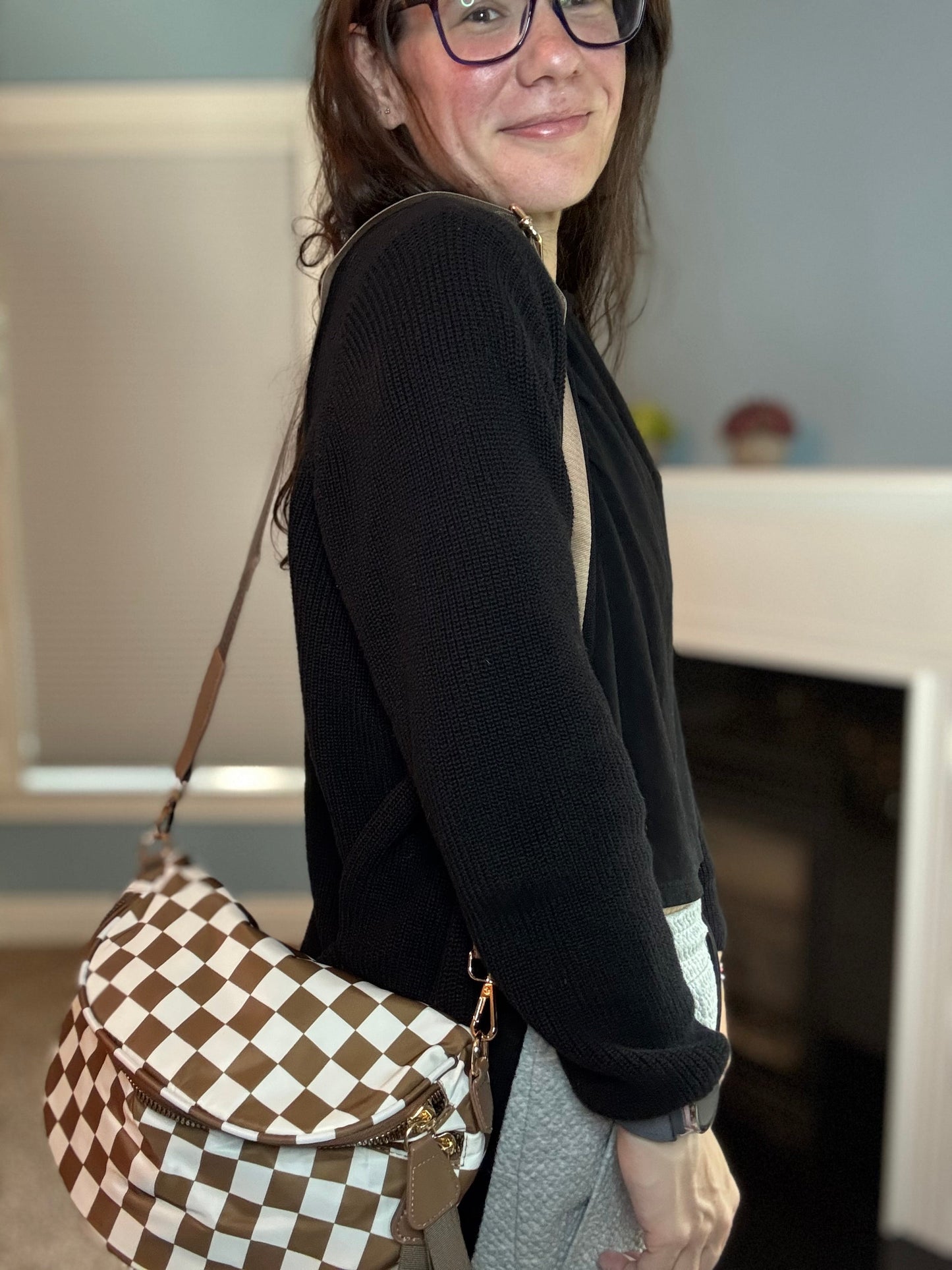 The Roni Nylon Crossbody - Checkered Chocolate - PREORDER