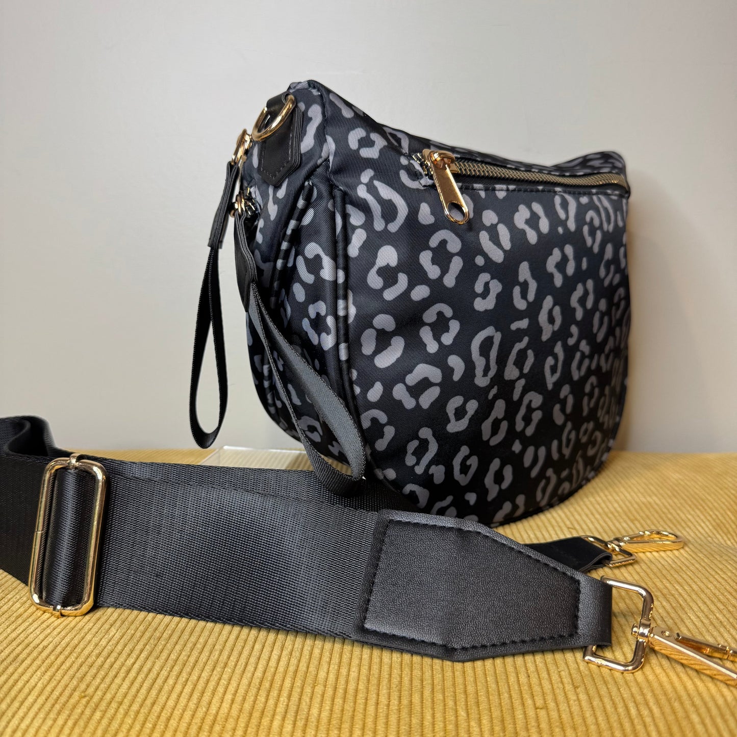 The Roni Nylon Crossbody - Black & Grey Animal