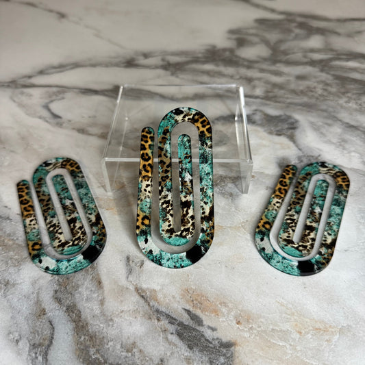 Jumbo Paperclip - Turquoise Cow Animal Print