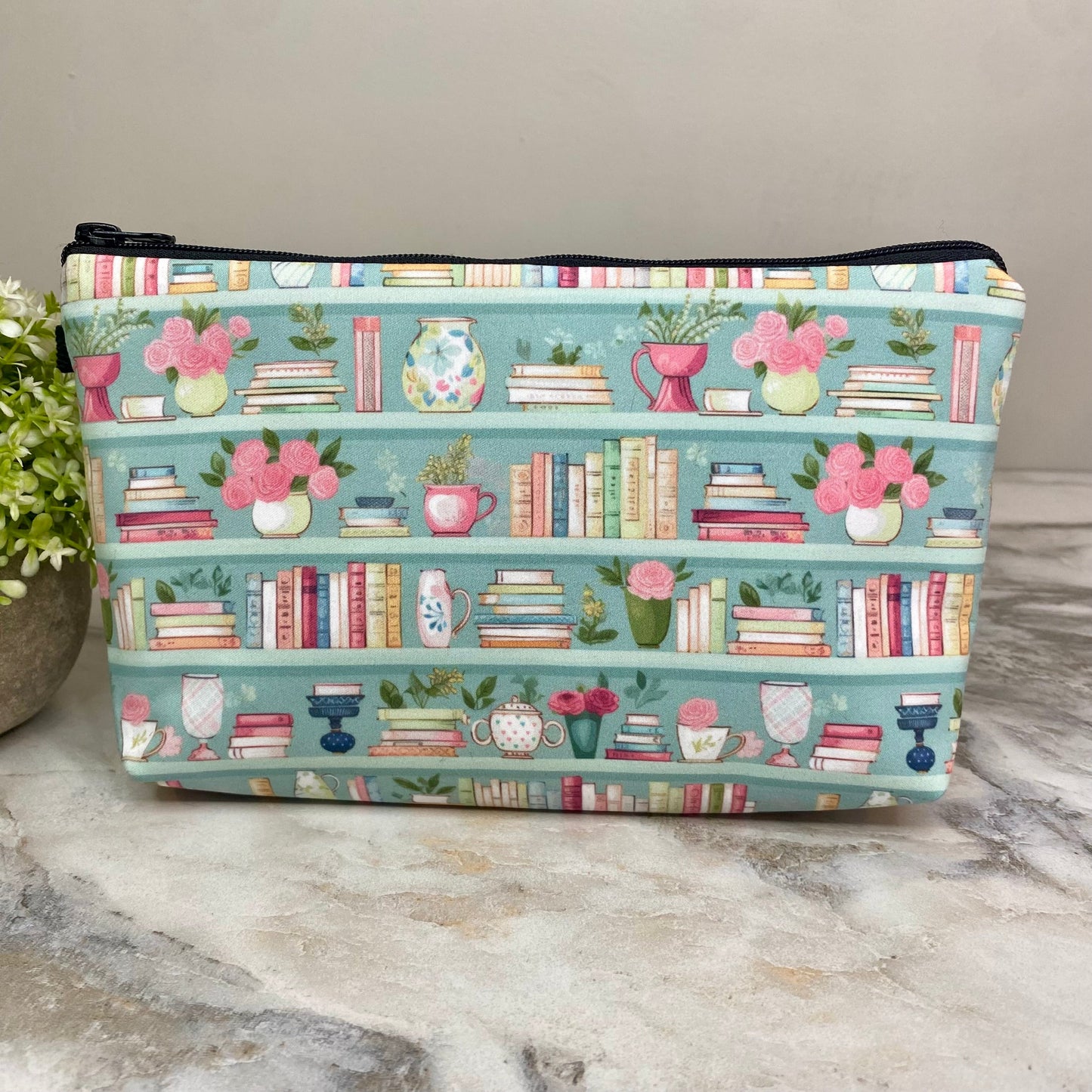 Pouch - Mint Floral Bookcase