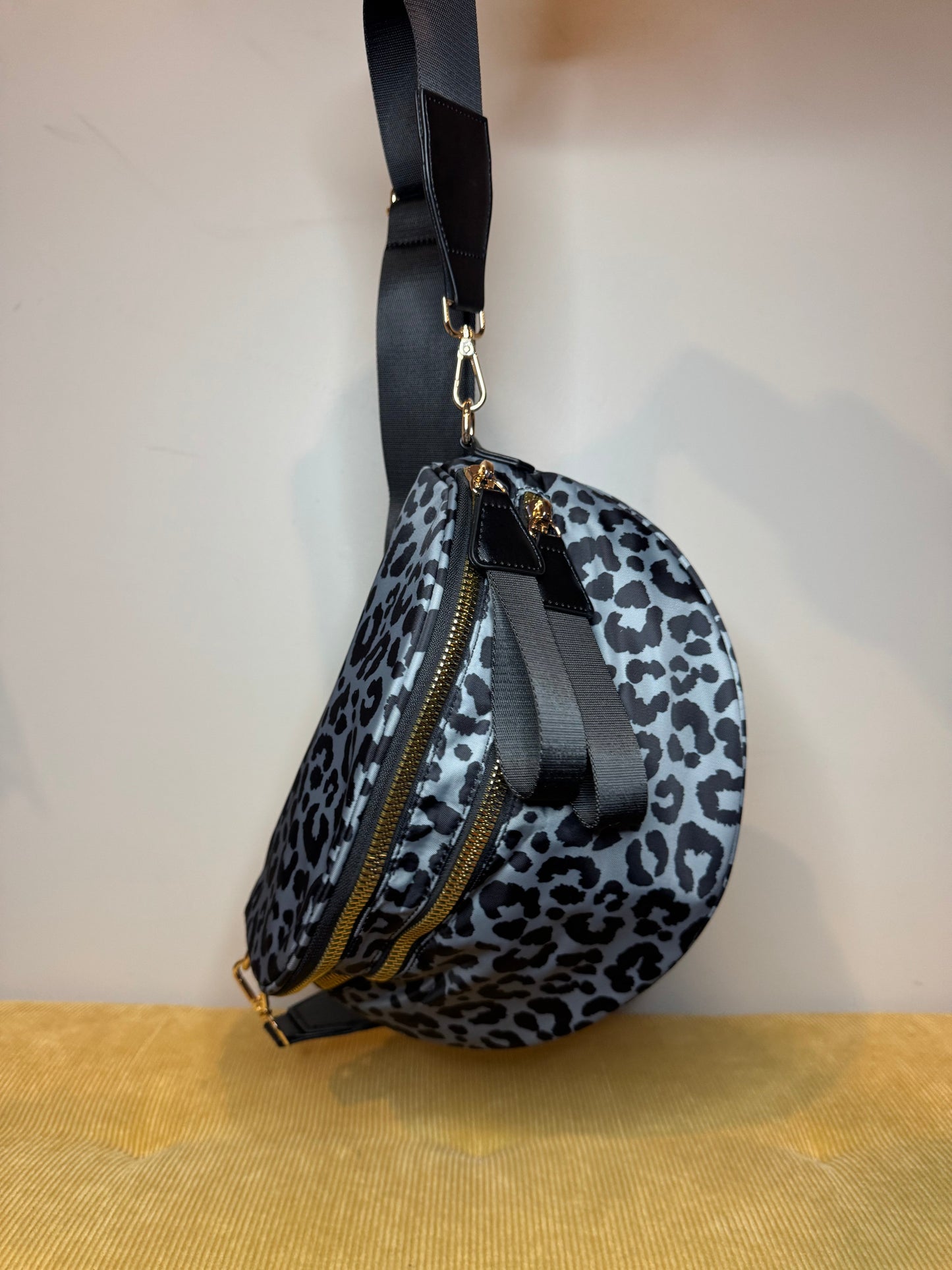 The Roni Nylon Crossbody - Animal Print Grey with Black - PREORDER