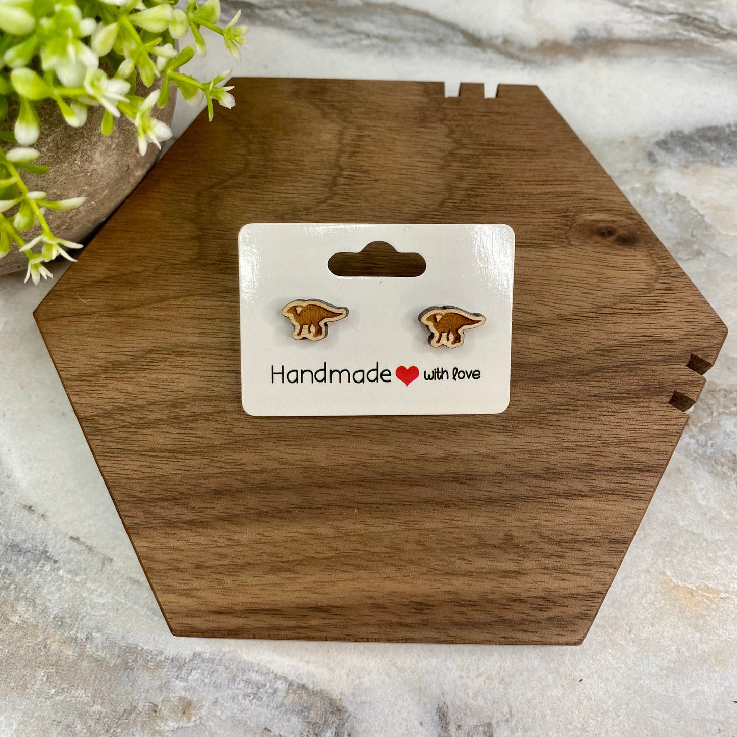 Wooden Stud Earrings - Dino #1