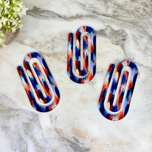 Jumbo Paperclip - Red White Blue Splatter