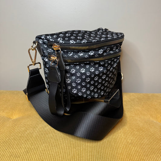 The Roni Nylon Crossbody - Black & Grey Paw - PREORDER