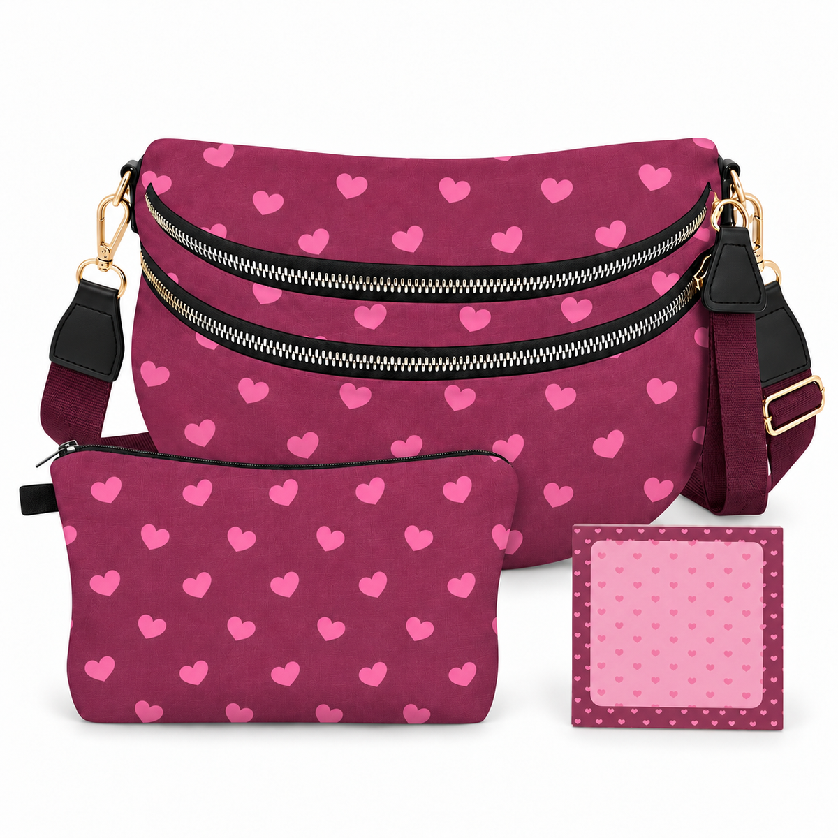 Bundled Set - Roni & Pouch - Maroon Heart